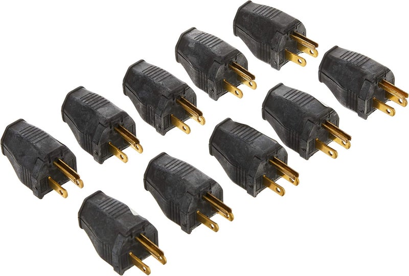 Leviton 2-Pole 3-Wire Grounding Plug, 10 Pack, 3W101-E, Black - Image 1