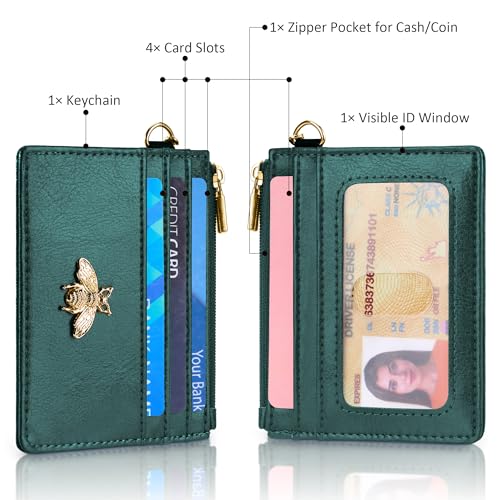 SEAVILIA Card Holder Keychain Wallet for Women with ID Window RFID Coin Purse Bee Gifts Slim Minimalist Small Wallet - Image 3