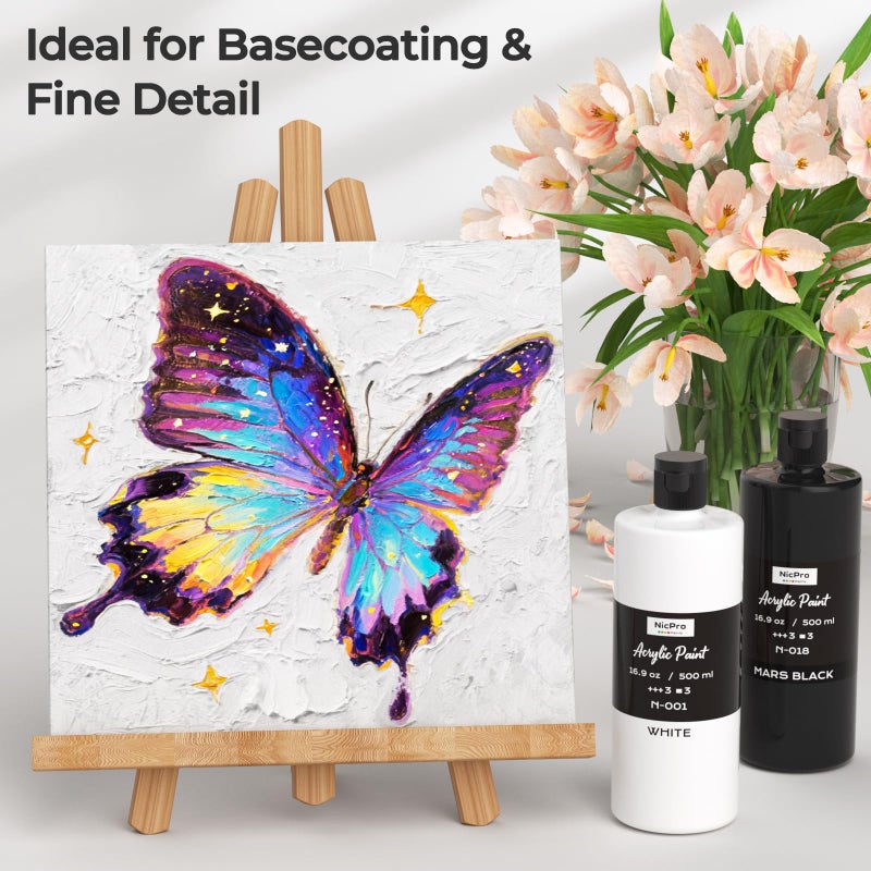 Nicpro White & Black Large Acrylic Paint (16.9 oz, 500 ml), Rich Pigments, Non Toxic Craft Paint for Multi Surface, Canvas, Wood, Leather, Ceramic, Fabric - Art Painting Supplies for Beginners, Artists & Adults - Image 5