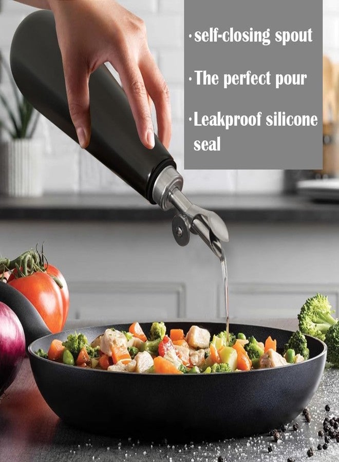 Qlans 19 oz Ceramic Olive Oil Bottle Dispenser for Kitchen, Large Capacity Oli and Vinegar Cruet with Stainless Steel Spout, Oil Container, Pack of 1, Black - Image 4