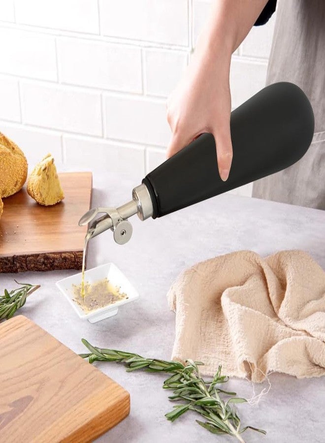 Qlans 19 oz Ceramic Olive Oil Bottle Dispenser for Kitchen, Large Capacity Oli and Vinegar Cruet with Stainless Steel Spout, Oil Container, Pack of 1, Black - Image 2