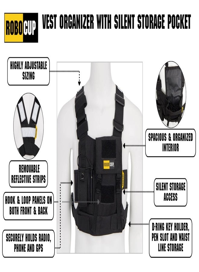 ROBOCUP Radio Chest Harness Vest - Adjustable Utility Organizer with Silent Buckle Closure - Full Size Ham Radio Pouch, Secure Fit, Work Gear with D-Rings, Reflective Safety Stripes, Hook & Loop Patch - Image 2