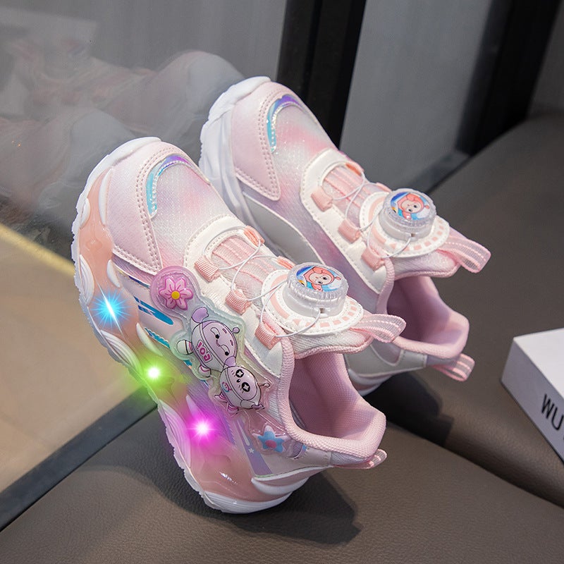 Shoes Children'S Leisure 2024 Breathable Soft Bottom New Sneaker Sneaker Girls' Light Flash Light - Image 3