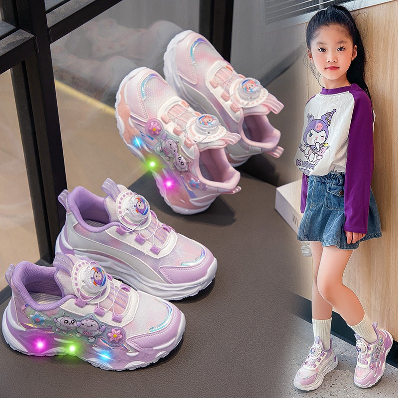 Shoes Children'S Leisure 2024 Breathable Soft Bottom New Sneaker Sneaker Girls' Light Flash Light - Image 2