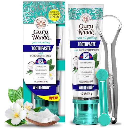 GuruNanda Hydroxyapatite Toothpaste SLS Fluoride Free Whitening Toothpaste Freshens Breath Fights Plaque Natural CocoMint Jasmine Neem 42oz