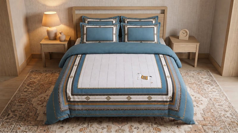 HOMETOPIA King Size 6 Piece Bedding Set Designer Hand Drawn Print Comforter Set Cooling Breathable Soft Stretch Fabric Luxury Duvet Set for AC Room - Image 1