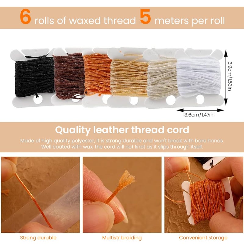 HASTHIP HASTHIP® 59 Pcs Leather Sewing Kit, Leather Needles for Hand Sewing, Heavy Duty Sewing Upholstery Repair Kit Waxed Thread Large-Eye Stitching Needles for Carseat Backpack Carpet Boots Shoes Sofa - Image 3