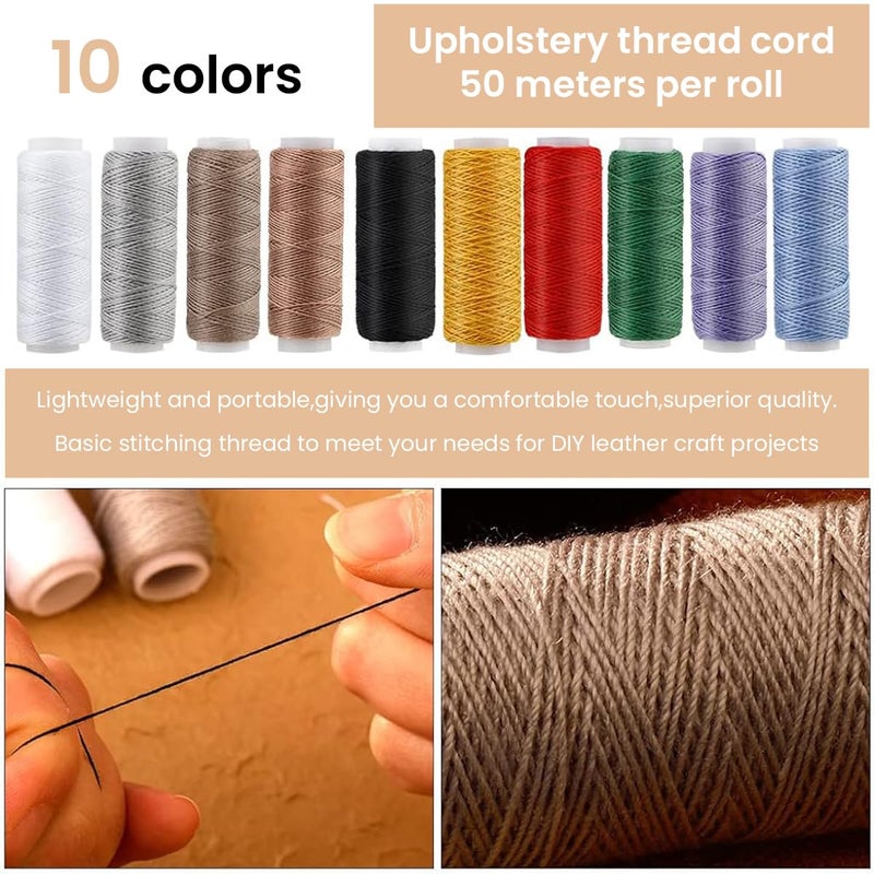 HASTHIP HASTHIP® 59 Pcs Leather Sewing Kit, Leather Needles for Hand Sewing, Heavy Duty Sewing Upholstery Repair Kit Waxed Thread Large-Eye Stitching Needles for Carseat Backpack Carpet Boots Shoes Sofa - Image 2
