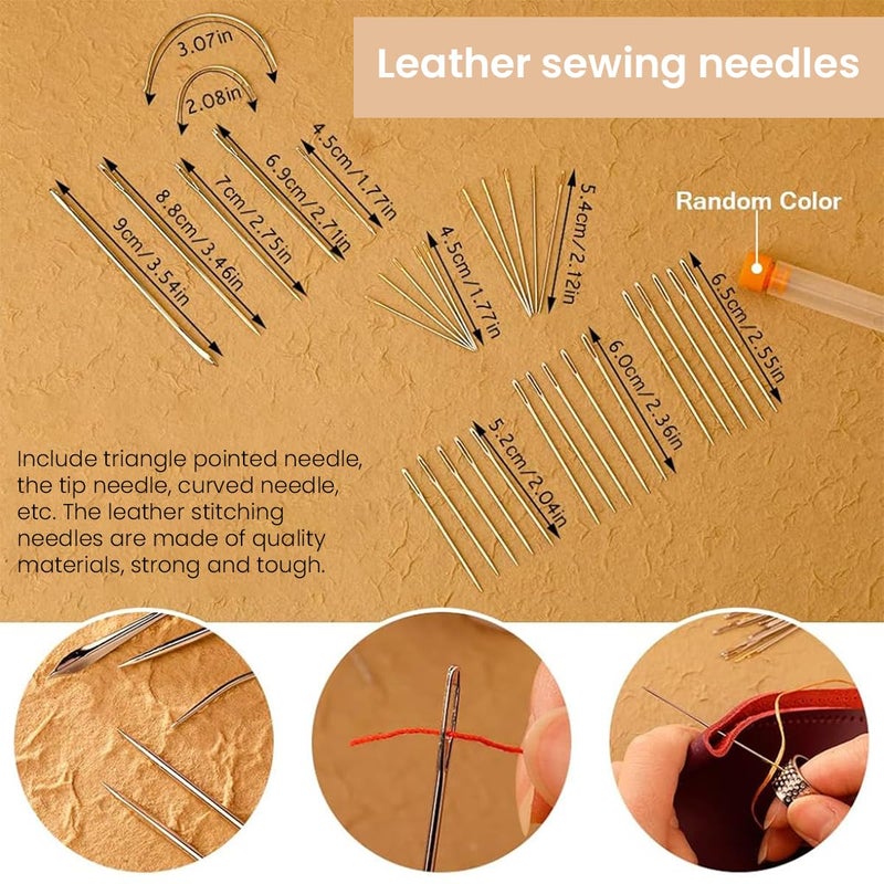 HASTHIP HASTHIP® 59 Pcs Leather Sewing Kit, Leather Needles for Hand Sewing, Heavy Duty Sewing Upholstery Repair Kit Waxed Thread Large-Eye Stitching Needles for Carseat Backpack Carpet Boots Shoes Sofa - Image 5