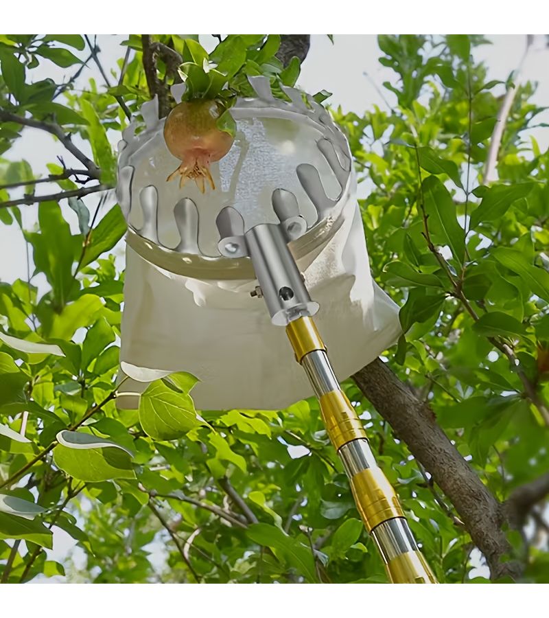 4pcs Extendable Fruit Picker With 4m Telescopic Pole And Mesh Bag For Persimmons Apples Mangoes Peaches Beige Rod Set With Net Bag Sickle Head Toon Hook Durable Metal Garden Tool For High Altitude Harvesting Garden Equipment - Image 1