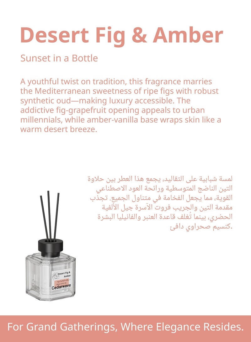 Cedarwave Reed Diffuser Desert Fig & Amber Wood Scented for Home, Office, & Bedroom | Long-Lasting Warm & Woody Room Fragrance | Decorative Glass Bottle - Image 2
