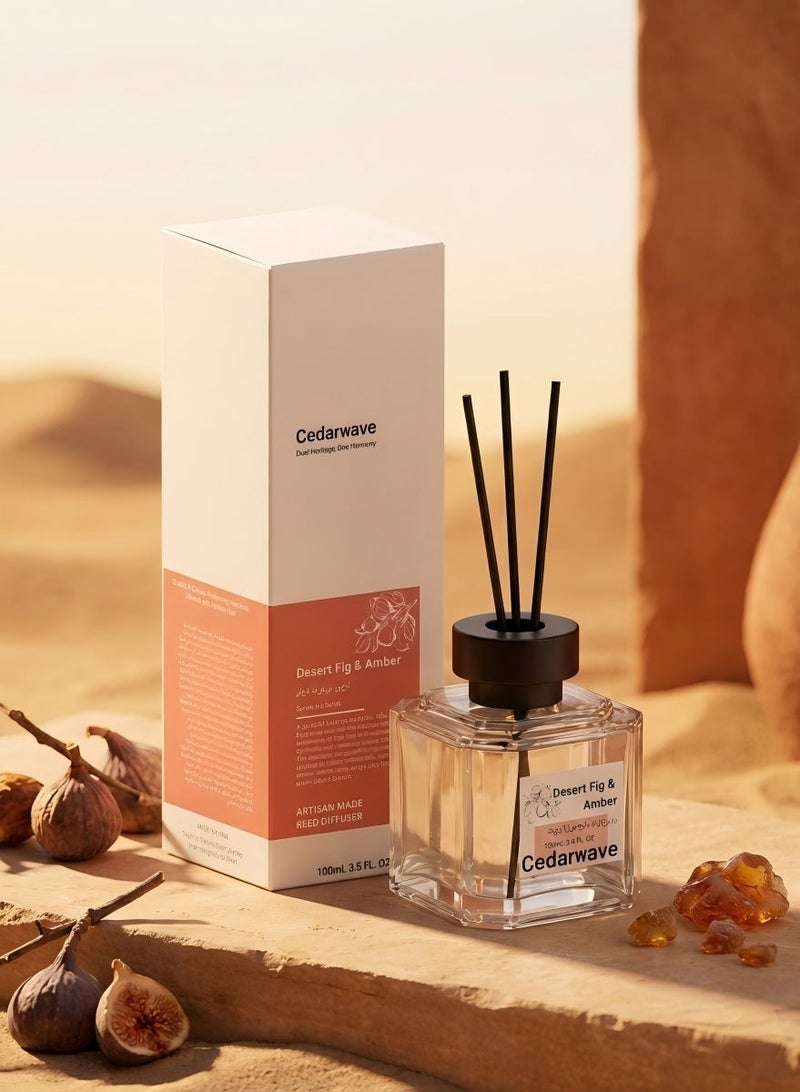 Cedarwave Reed Diffuser Desert Fig & Amber Wood Scented for Home, Office, & Bedroom | Long-Lasting Warm & Woody Room Fragrance | Decorative Glass Bottle - Image 1