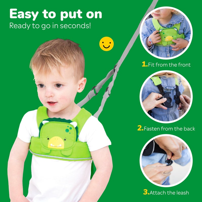Trunki Toddler Leash - Fuss Free Toddler Walking Reins & Kids Safety Harness | Baby Leash for Kids – Dudley Dinosaur (Green) - Image 5