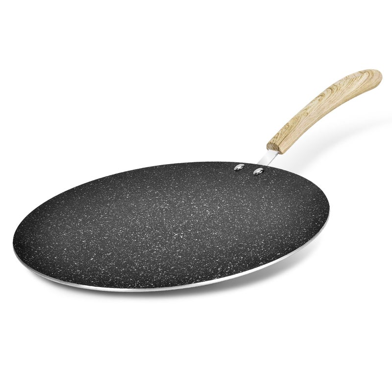 Bergner Bellini Plus Aura 5-Layer Non-Stick 30 cm Flat Tawa, Tava with Soft Touch Wooden Finish Handle, Food Safe, PFOA Free, 4mm Thickness, Easy to Clean, Induction Bottom, Black - Image 1