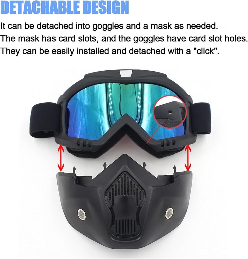 VJK Motorcycle Goggles with Removable Face Mask - Windproof and Anti-Fog for Outdoor Activities - Image 2