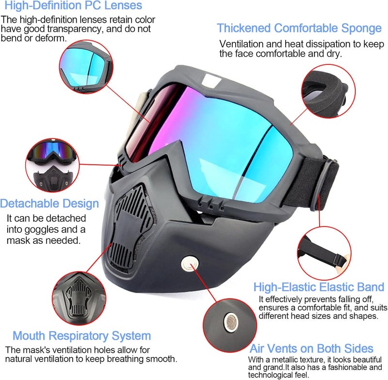 VJK Motorcycle Goggles with Removable Face Mask - Windproof and Anti-Fog for Outdoor Activities - Image 3