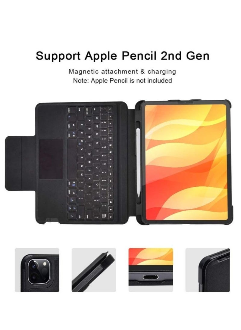 Detachable Wireless Keyboard Case with Touch Pad for iPad Pro 11" (2022/2021/2020/2018), Slim Shell Smart Protected Keyboard Case with Apple Pencil Holder support Charging