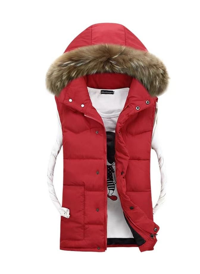 Loquat Women Winter Fashion Simple Thickened Hooded Vest 