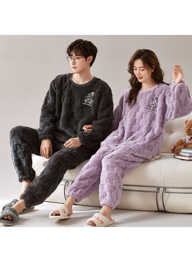 Fall Winter Couples Pajamas Women's  Padded Thickened Suit Men's Loose Large Size Warm Coral Fleece Leisure Home Wear - Image 1