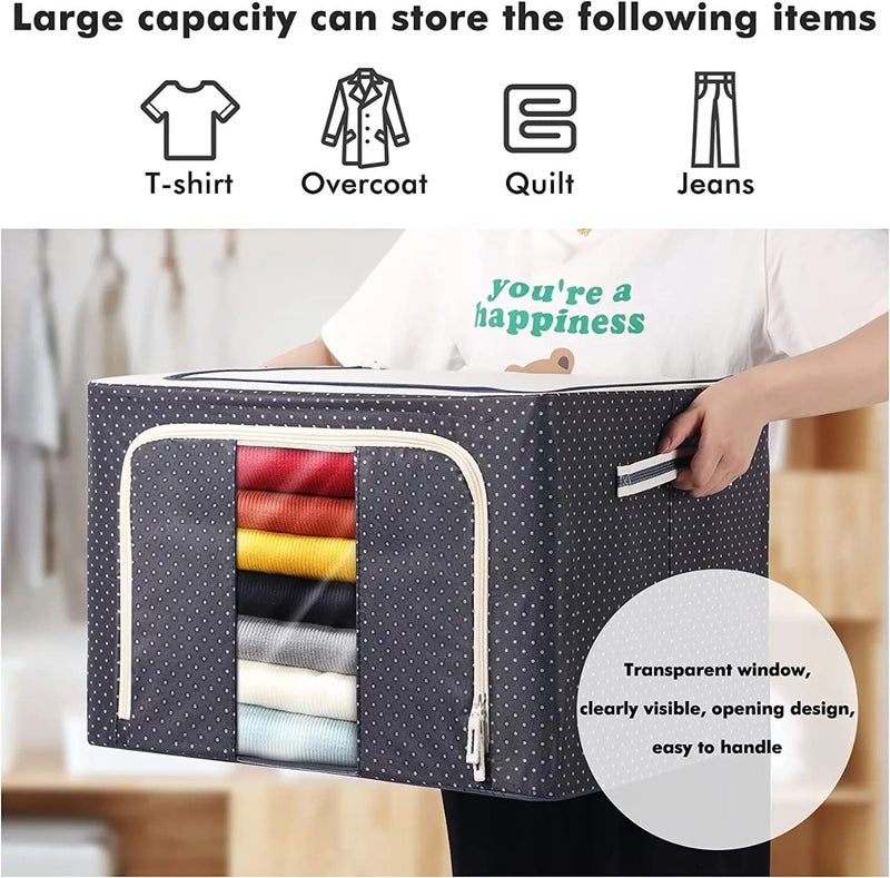 Shree Hari Shree Hari Foldable Steel Frame Clothes Organizer Storage Box for Wardrobe Saree Shirts and Blankets 66 Ltr Pack of 2  - Image 4