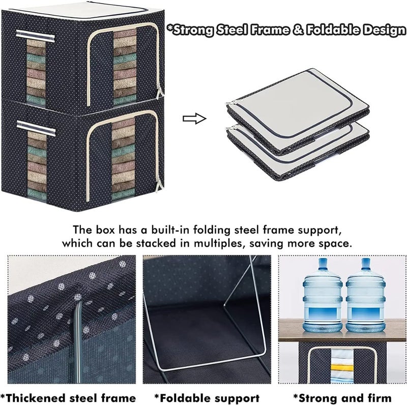 Shree Hari Shree Hari Foldable Steel Frame Clothes Organizer Storage Box for Wardrobe Saree Shirts and Blankets 66 Ltr Pack of 2  - Image 3