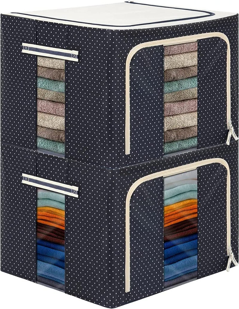 Shree Hari Shree Hari Foldable Steel Frame Clothes Organizer Storage Box for Wardrobe Saree Shirts and Blankets 66 Ltr Pack of 2  - Image 1