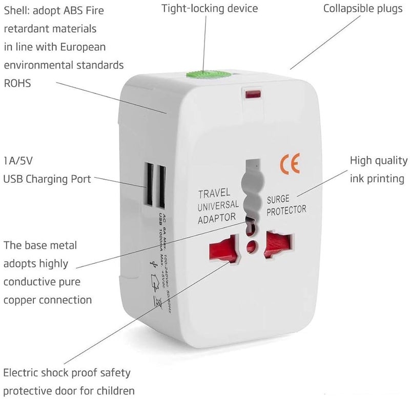 Heiter Universal Travel Adaptor Rectangle Travel Adaptor International Travel Adaptor MultiCountry Travel Adaptor Portable Travel Adaptor Compact Travel Adaptor - Image 5