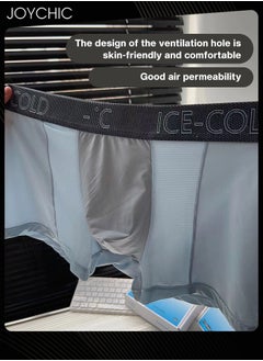 Joychic 3-Piece Ice Silk Medium Waist Panties Breathable Quick-drying Men Teenager Boys Boxer Brief Antibacterial Underwear Set Blue+Black+Dark Grey  - Image 4