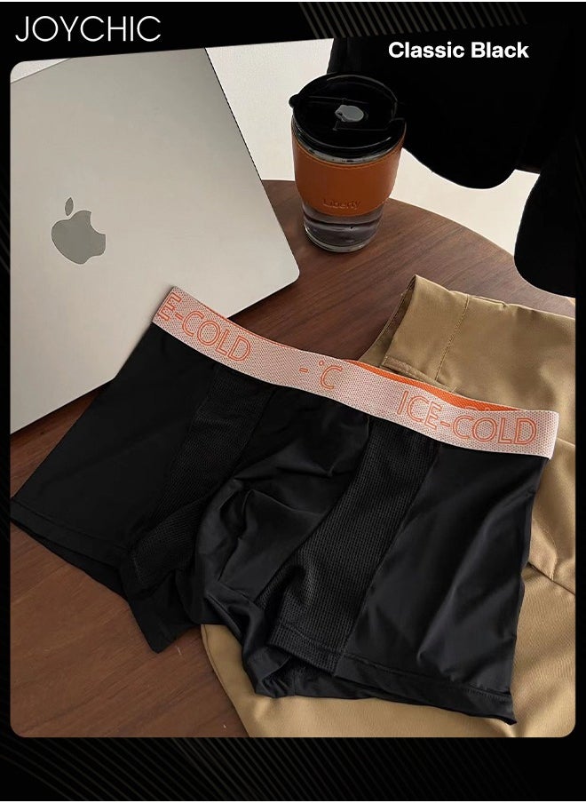 Joychic - 3-Piece Ice Silk Medium Waist Panties Breathable Quick-drying Men Teenager Boys Boxer Brief Antibacterial Underwear Set Blue+Black+Dark Grey - Image 1