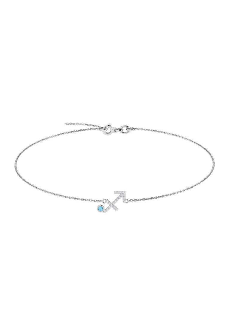 Capri Gold - Capri Gold 18K White Gold Sagittarius Zodiac Sign Bracelet with Blue Topaz and Diamond - Image 1