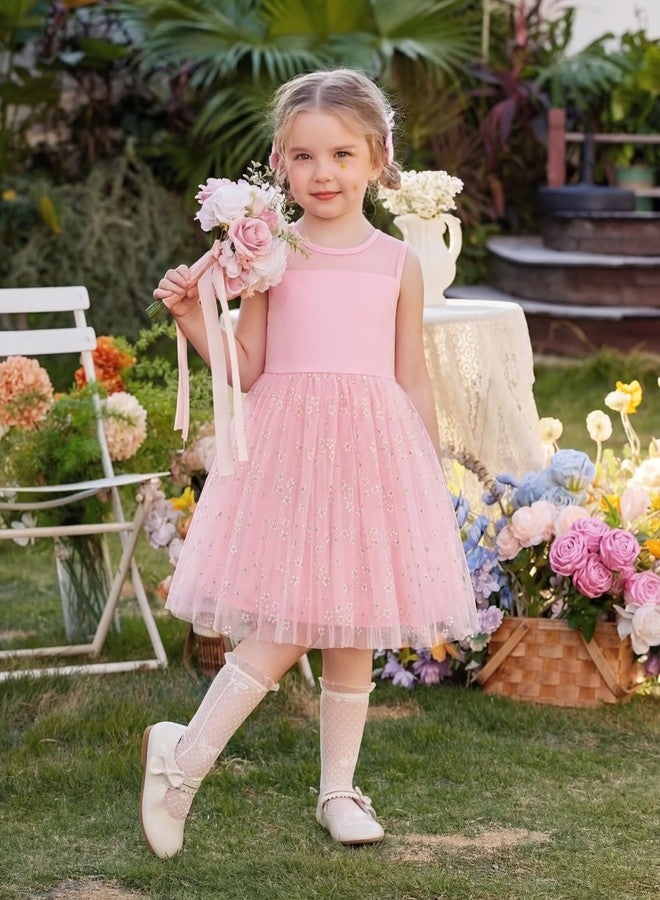 آرشنر فستان صيفي للبنات من أرشينر، بدون أكمام، مزين بتطريزات زهرية وردية اللون، مناسب لحفلات أعياد الميلاد، مصنوع من التول، مثالي للأطفال الصغار في عيد الفصح. - Image 3