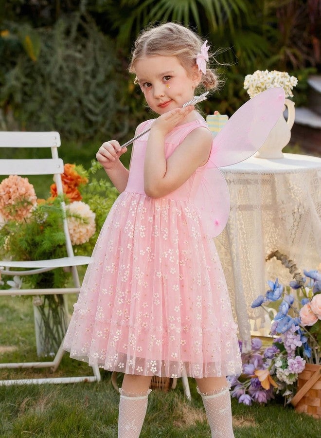 آرشنر فستان صيفي للبنات من أرشينر، بدون أكمام، مزين بتطريزات زهرية وردية اللون، مناسب لحفلات أعياد الميلاد، مصنوع من التول، مثالي للأطفال الصغار في عيد الفصح. - Image 4