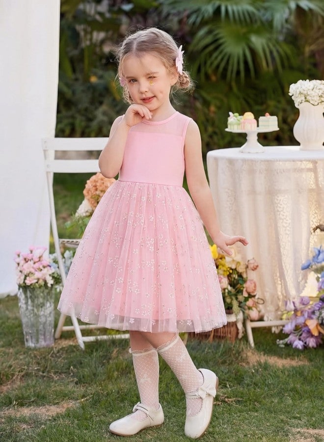 آرشنر فستان صيفي للبنات من أرشينر، بدون أكمام، مزين بتطريزات زهرية وردية اللون، مناسب لحفلات أعياد الميلاد، مصنوع من التول، مثالي للأطفال الصغار في عيد الفصح. - Image 2