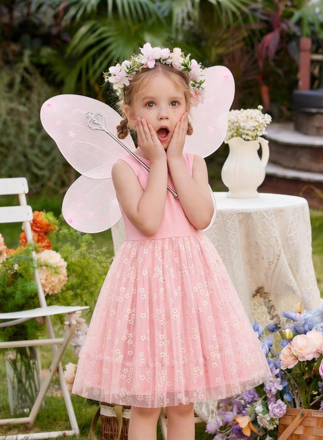 آرشنر فستان صيفي للبنات من أرشينر، بدون أكمام، مزين بتطريزات زهرية وردية اللون، مناسب لحفلات أعياد الميلاد، مصنوع من التول، مثالي للأطفال الصغار في عيد الفصح. - Image 5