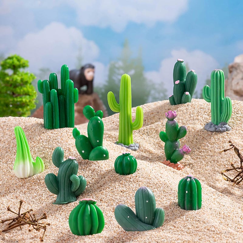 JARPSIRY 12 Pcs Mini Resin Cactus Miniature Figurines, Cute Small Cactus Figures Cake Topper, DIY Micro Landscape Desert Decor Home Fairy Garden Plant Pots Bonsai Crafts - Image 1