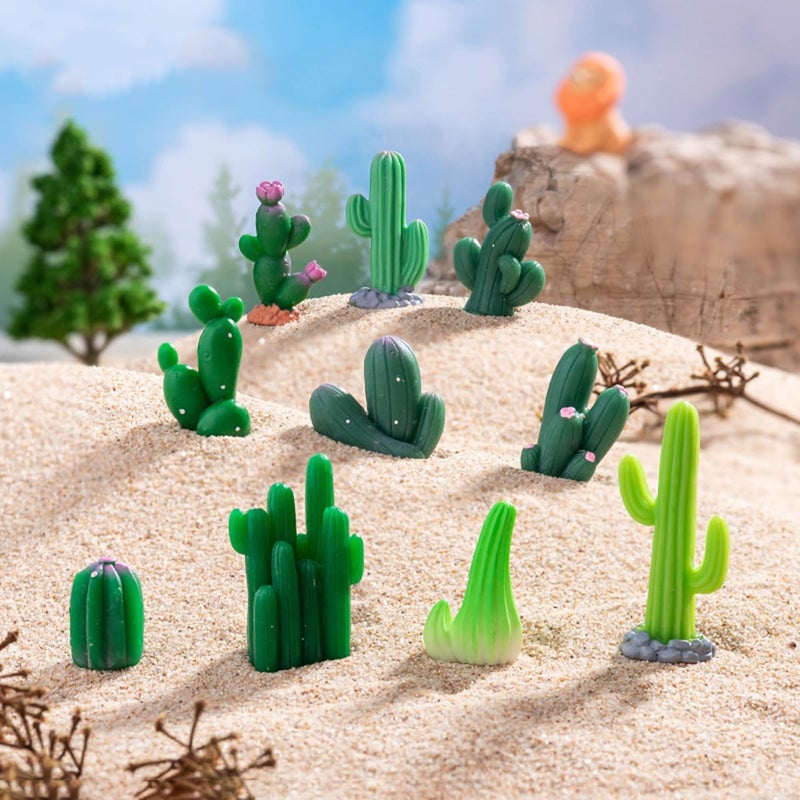 JARPSIRY 12 Pcs Mini Resin Cactus Miniature Figurines, Cute Small Cactus Figures Cake Topper, DIY Micro Landscape Desert Decor Home Fairy Garden Plant Pots Bonsai Crafts - Image 2