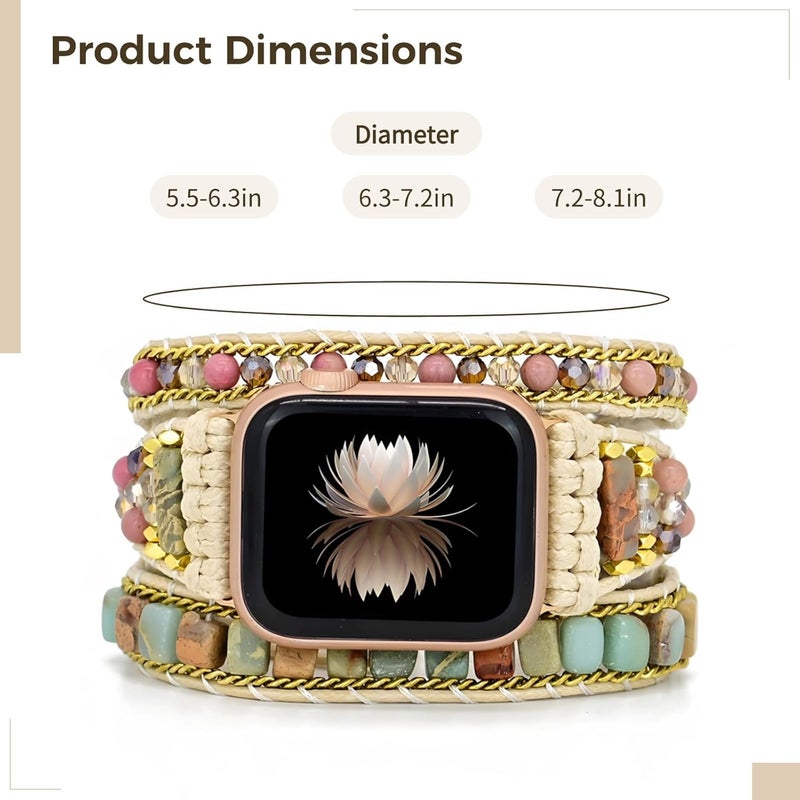 Boho Multi-Layer Watch Band With Natural Stone Wrap, Adjustable Handwoven Beaded Strap For 38-41Mm Watch, Stylish And Customizable - Image 2