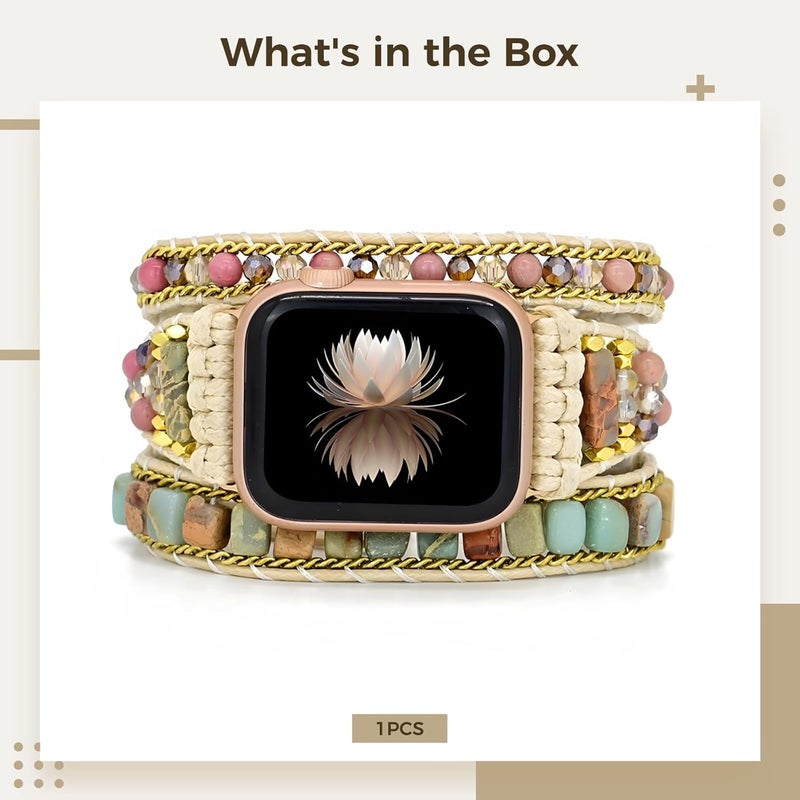 Boho Multi-Layer Watch Band With Natural Stone Wrap, Adjustable Handwoven Beaded Strap For 38-41Mm Watch, Stylish And Customizable - Image 4