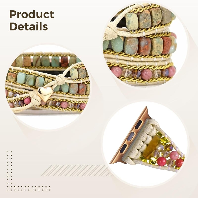 Boho Multi-Layer Watch Band With Natural Stone Wrap, Adjustable Handwoven Beaded Strap For 38-41Mm Watch, Stylish And Customizable - Image 3