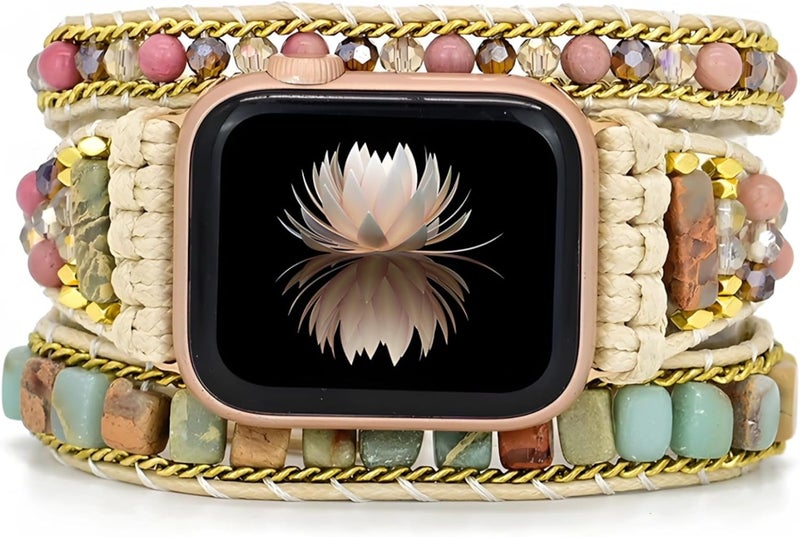 Boho Multi-Layer Watch Band With Natural Stone Wrap, Adjustable Handwoven Beaded Strap For 38-41Mm Watch, Stylish And Customizable - Image 1