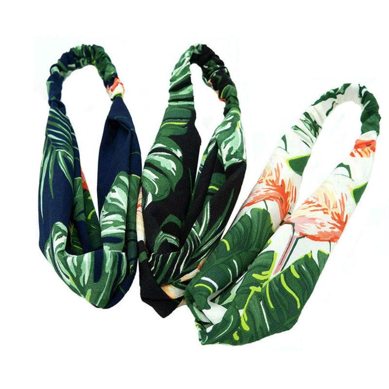 Aysekone 3 Pack Tropical Banana Leaf Headbands  Elastic Summer Hair Bands for Women Girls Beach  Yoga 3 Colors
