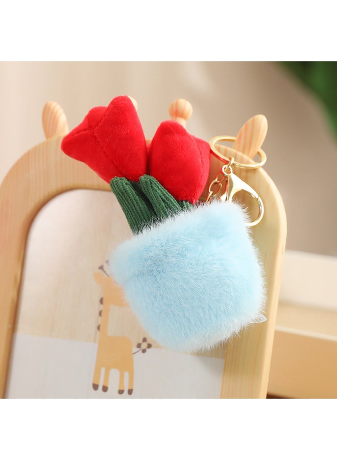 Simulation Music Cake Plush Toy Fun Plant Ornaments Pine Tree Rich Bamboo Home Living Room Decorations Doll-Color:Tulip Red (keychain Pendant)-Height:free Size (0.14kg) - Image 1