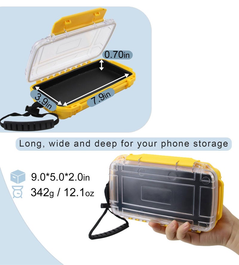 Byrixk Dry Box Waterproof Box for Kayaking Boat Waterproof Phone Case Watertight Storage Container Diving Dry Boxes Yellow Protective Case, 9" L x 5" W x 2" H - Image 2