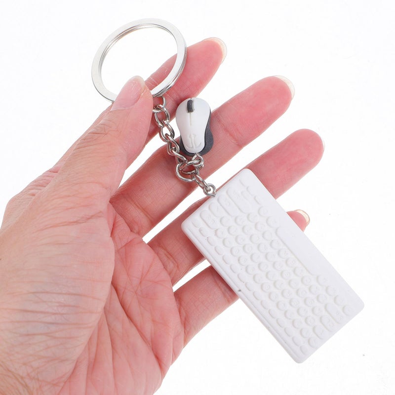 White Cute Miniature Keyboard Keychain Bag Charm Tiny Mouse Key Chain - Image 3