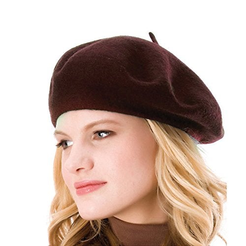 ICSTH Womens Solid Color Wool French Beanie Cap Hat Brown - Image 1