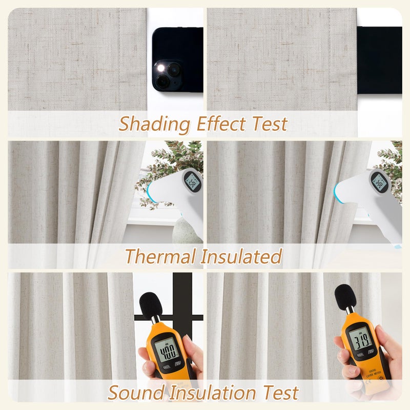 Guken Light Beige 100% Blackout Curtains 84 Inch Long 2 Panels Set for Living Room Bedroom Back Tab Room Darkening Winter Thermal Insulated Netural Black Out Linen Drapes Window Curtain, 52x84 - Image 5