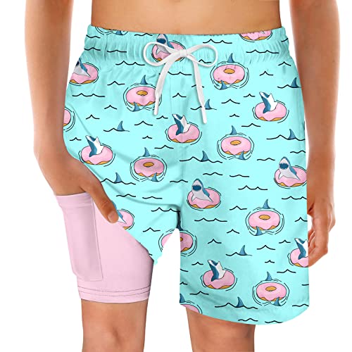 swimsobo Size 5-16T Boys Swim Trunks Compression Liner Swimsuit Bathing Suit Beach Swimming Shorts Shark - Image 1