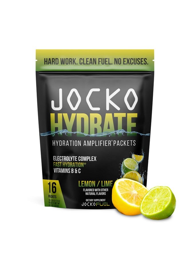Jocko Fuel Hydrate Electrolytes Powder Packets No Sugar Hydration Amplifier Packets For Recovery Dehydration & Exercise With Vitamins B6 B12 & C (16 Packets) Lemon Lime - Image 1