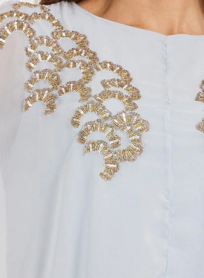 Styli Embellished Cape Sleeves A-Line Maxi Dress