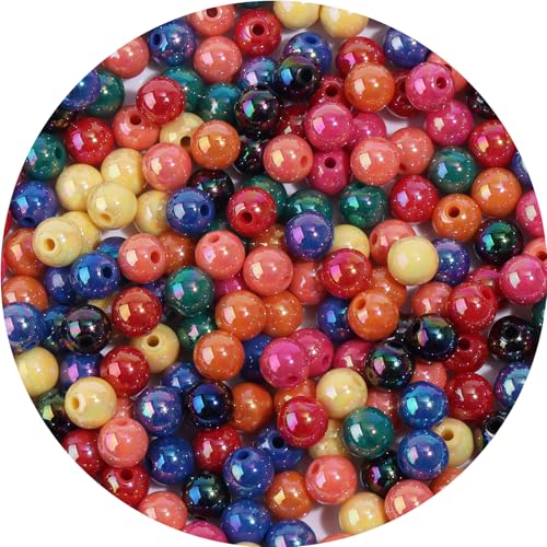 Yumttero 500PCS 8mm AB Color Acrylic Round Craft Beads Spacer Beads with Hole for DIY Bracelet Necklace Earrings Keychain Women Jewelry Making SuppliesAB Deep Mixed Color - Image 1
